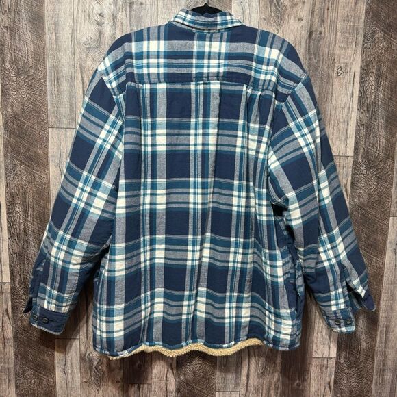 Wrangler- Sherpa Lined Blue/White Plaid Button Down Shacket- Sz. L - Picture 9 of 10